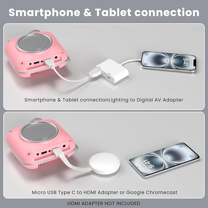 Mini Projector with Two -Way Bluetooth, Portable Projector for Home Theater Use, Support 1080P for Outdoor Projector/Movie Projector Compatible with HDMI, USB, Laptop, TV Stick (Pink)