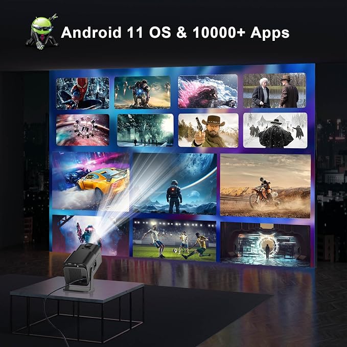 Mini Projector with WiFi Bluetooth, Built-in Apps - Salange HY320 4K 1080P Mini Projector, 12000 Lumen, Android 11.0, 270° Adjustable Stand, Auto Keystone, pk HY300 Projector [2025 Upgrade]