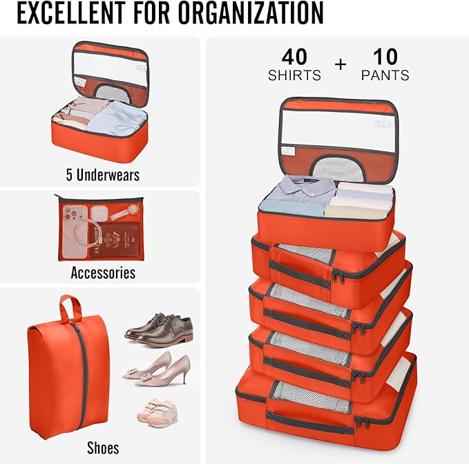 Veken 10 Set Packing Cubes for Travel Essential, Suitcase Organizer Bags in 4 Sizes, Carry-On Luggage Accessories with Large Laundry & Hanging Toiletry Bag, Must-Have for Airplane, Road Trip & Camping