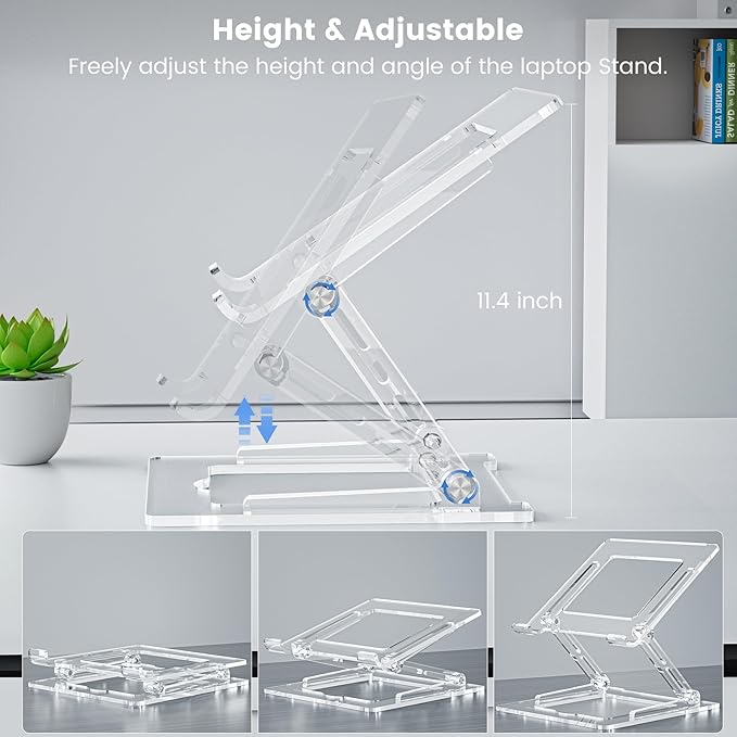 Laptop Stand for Desk, Portable Acrylic Laptop Riser, Ergonomic Adjustable Computer Stand Holder for Notebook MacBook Air Pro, Dell XPS, HP (10-17.3'')
