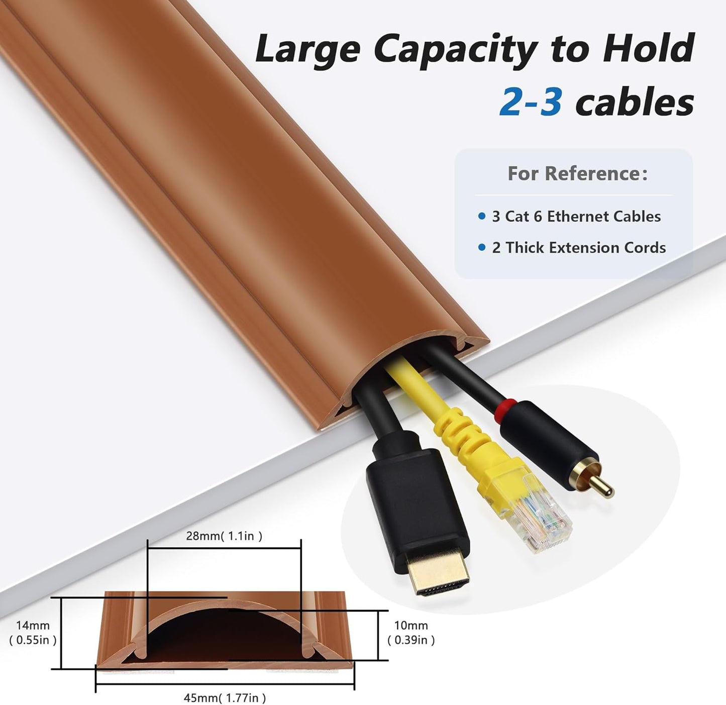Cord Hider Floor 34in (2X L17in), Large Capacity Floor Cord Cover, Hard PVC Wire Cover, Cable Management Floor, Brown, Cord Cavity - 1.1"(W) x 0.4"(H)