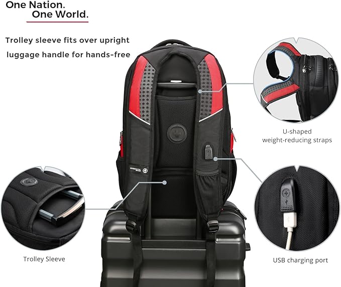 Swissdigital Design Men's Laptop Backpack for College and Business Travel with Integrated USB Charging Port and RFID Protection Fits 15.6" Laptops | J14-41