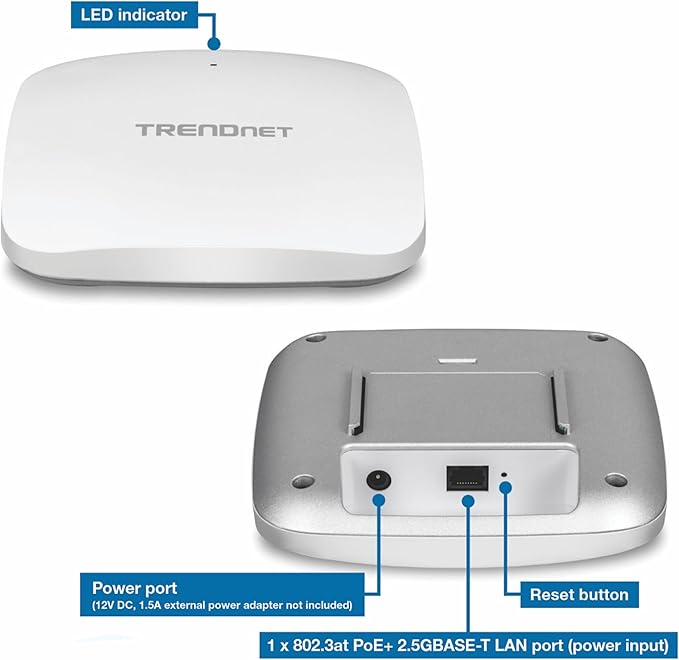 TRENDnet AX3000 Dual Band WiFi 6 PoE+ Access Point, TEW-923DAP, 1 x 2.5GBASE-T PoE+ LAN Port, OFDMA and MU-MIMO Technology, 2402Mbps (5Ghz), 573Mbps (2.4Ghz), WPA3 Ecryption, White