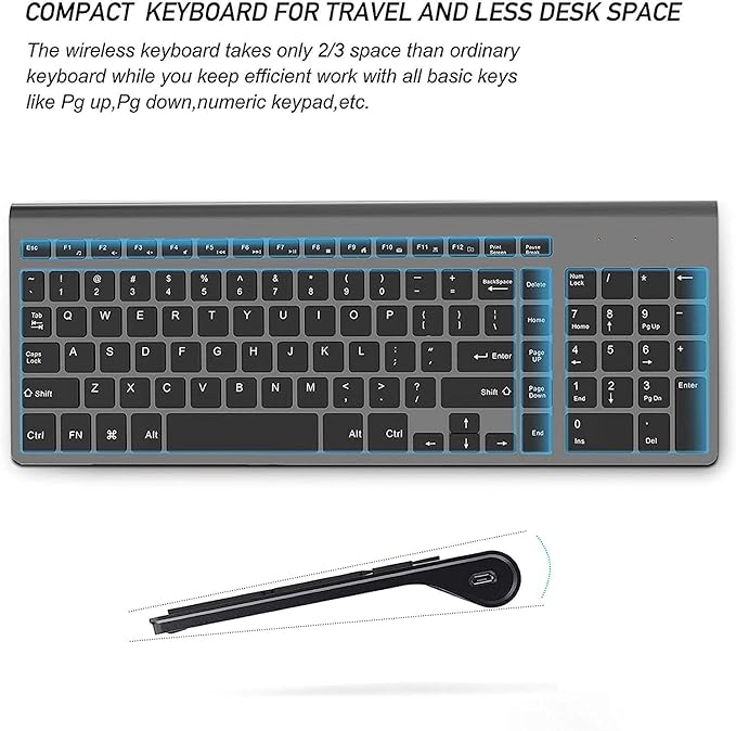 Wireless Keyboard Mouse Combo, J JOYACCESS 2.4G Ergonomic Computer Keyboard,Ergonomic Wireless Mouse for PC,Windows, Laptop, Desktop, Chromebook,Mac-Grey