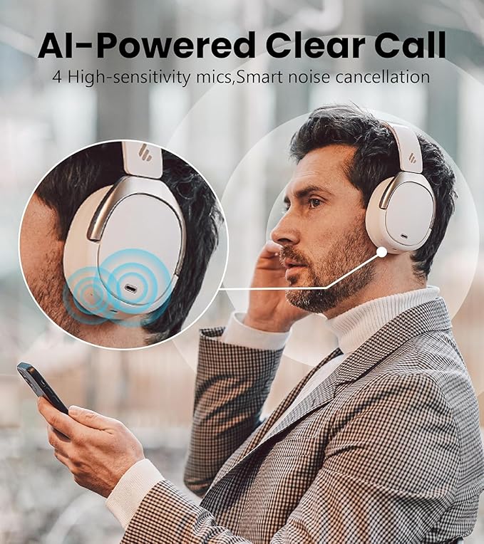 Edifier WH950NB Gen 2 Wireless Hybrid Active Noise Cancelling Headphones, Hi-Res Audio with LDAC 8-Level ANC, Spatial Sound 80H Playtime Bluetooth 5.4 Foldable 3.5mm AUX, Travel Case - Ivory