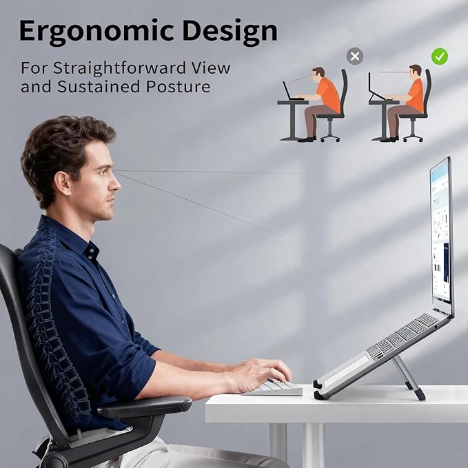 Protable Laptop Stand for Desk,Foldable Laptop Riser Holder,Ventilated Cooling Notebook Mount Computer Stand for 10-15.6” Laptops,Tablets，Aluminum