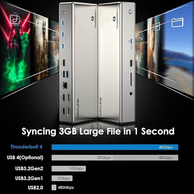 WAVLINK Thunderbolt 4 Dock with 100W Charging, Displaylink Docking Station Quad 4K@60Hz Monitors,3 Thunderbolt 4 Ports, 2.5G Ethernet, USB C Docking Station for Mac and PC,Displaylink Driver Required