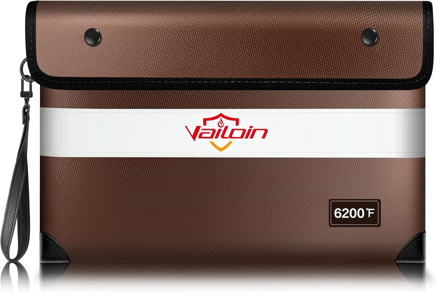 Vailoin 6200℉ Insulated Fireproof Money Bag for Cash with Waterproof Zipper,Small Fireproof Pouch,Fire Proof Money Bag for Important Documents,Valuables (11"x7.7",Brown)