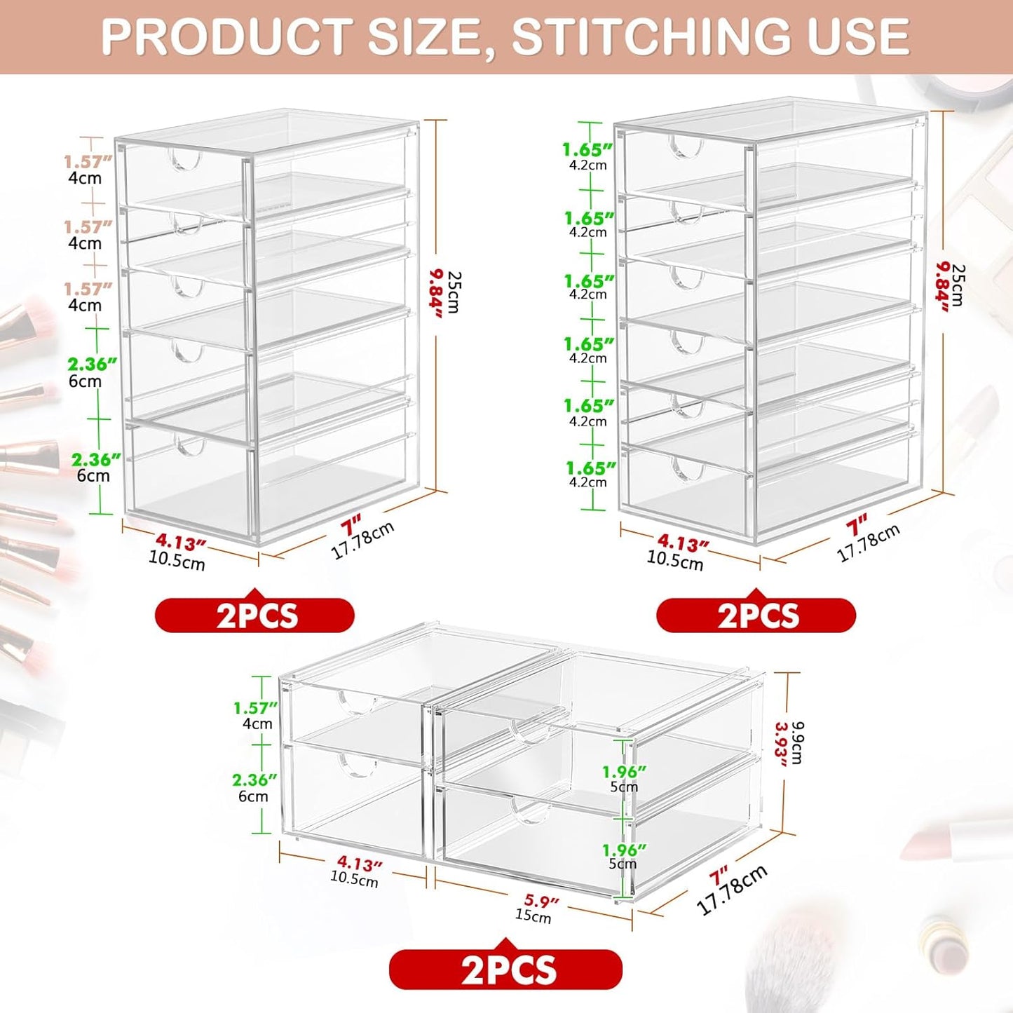 Makeup Organizer Storage With 30 Drawers, 6 Pack Desktop Office Supplies, Desk Organizers, Clear Desk Accessories, Dustproof Drawer Organizer and Storage for Make Up, Jewelry, Pen, Desktop Stationary