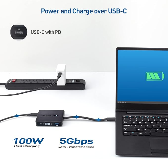 Cable Matters 7-in-1 USB C Hub with Triple Display (HDMI, DisplayPort, VGA), 2X USB 3.0, Gigabit Ethernet, 100W Charging - Thunderbolt 4 /USB4 Compatible with MacBook Pro, Dell XPS, Surface Pro