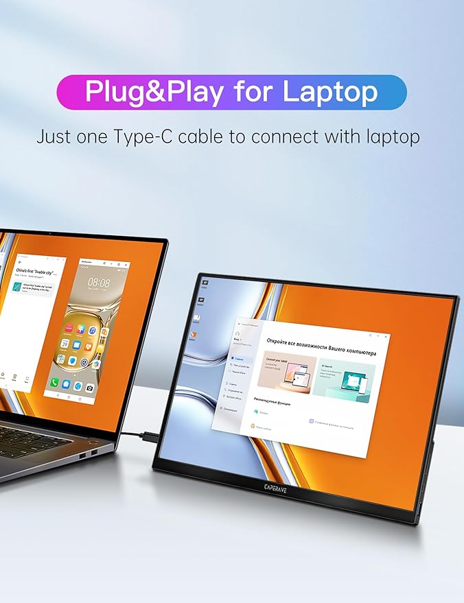 Portable Monitor for Laptop, Ultra Slim 15.6'' 1080P FHD Travel Monitor with Kickstand & Speaker, USB C HDMI, Gaming External Screen for Computer Laptop PC Mac Phone Xbox Switch PS5/4