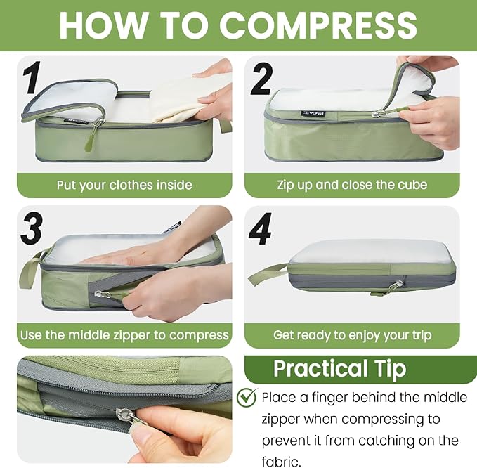 BAGAIL 6 Set Ultralight Compression Packing Cubes Packing Organizer for Travel Accessories Luggage Suitcase Backpack