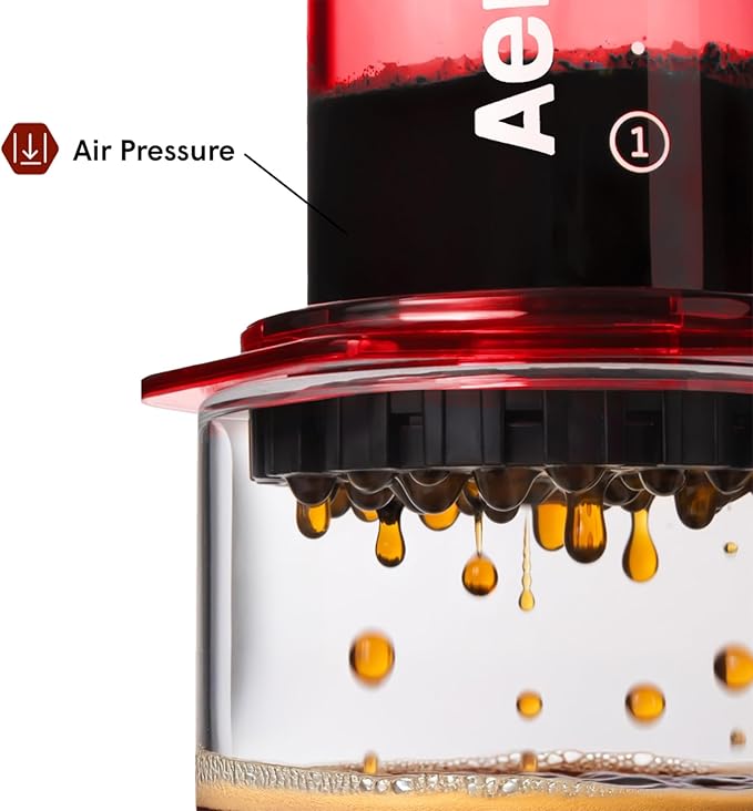 AeroPress Clear Red Coffee Press - All-in-One French Press, Pour-Over & Espresso Style Manual Brewer, 2 Min Brew for Less Bitterness, More Flavor, Small Portable Coffee Maker, Travel & Camping