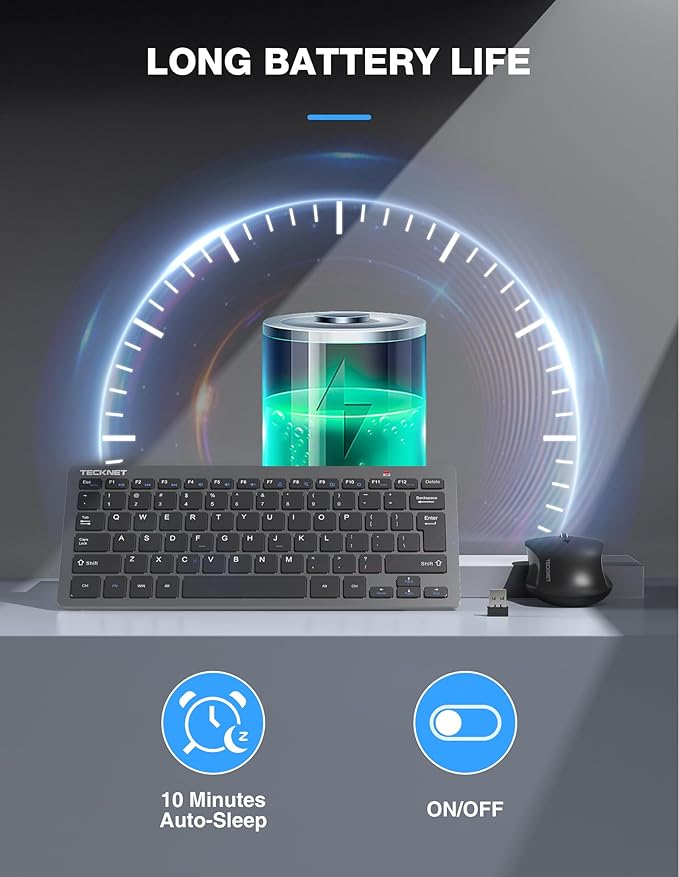 TECKNET Wireless Keyboard and Mouse Combo, Mini Cordless Computer Keyboard and Mouse Set 2.4GHz, Silent Adjustable 1600 DPI, Quiet Click, Lag-Free for Computer, Laptop, PC, Windows, Mac, Chrome OS(GS)