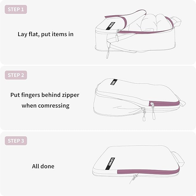 Cipway Compression Packing Cubes for Travel Ultralight Expandable Packing Organizers with Laundry & Toiletry Bag for Carry on Luggage (Mauve Pink 6 Set)