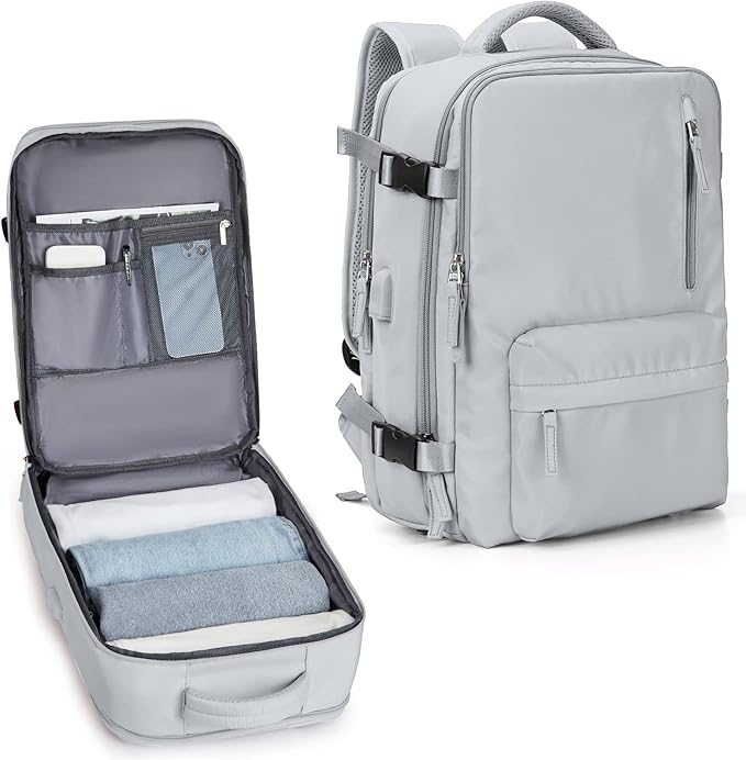 Carry On Backpack for Women, Airline Approved Personal Item Large Travel Backpack Flight Approved, Waterproof Laptop Bag Business Work Gym Backpacks Men Grey Mochila De Viaje