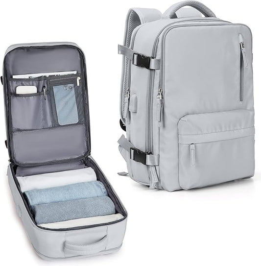 Carry On Backpack for Women, Airline Approved Personal Item Large Travel Backpack Flight Approved, Waterproof Laptop Bag Business Work Gym Backpacks Men Grey Mochila De Viaje