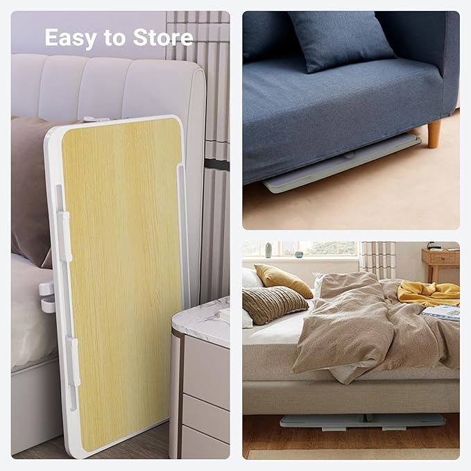 Laptop Lap Desk Include Cooling Fan,Adjustable Lap Desk with Light Fan,Folding Laptop Desk for Bed with USB,Bed Desk with Storage Drawer 56x32cm,White Oak