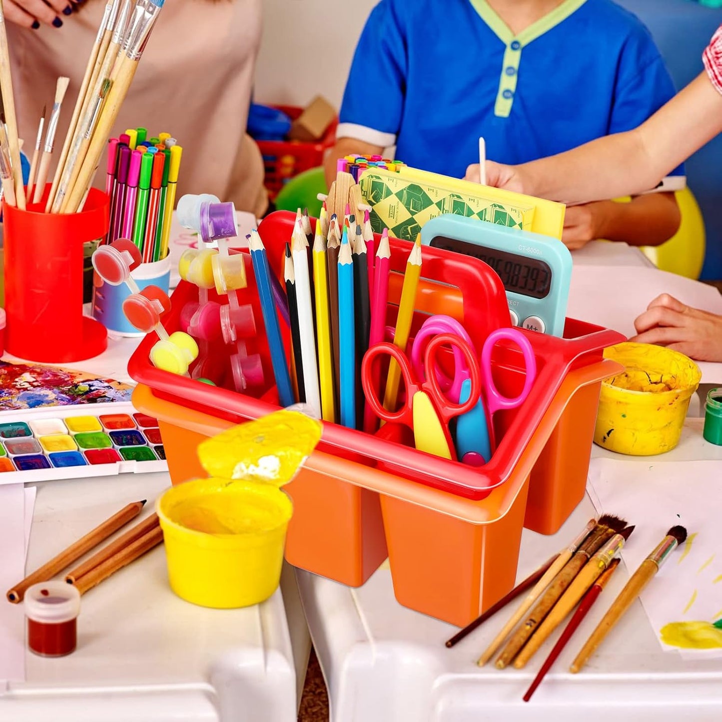 WILLBOND 12 Pcs Classroom Storage Caddies Stackable Utility Caddies with 4 Compartment Plastic Caddy with Handle Portable Storage Bins Organizers for Kids Schools Art Craft Supplies(Colorful)