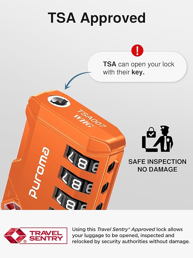 Puroma TSA Approved Luggage Locks, 2 Pack 4 Digit Resettable Travel Combination Code Lock with Zinc Alloy Body for Suitcase, Backpack, Laptop Bag, Gym Locker, Toolbox (Orange)