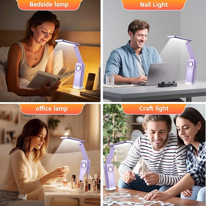 VAVOFO Desk lamp Rechargeable Foldable & Portable Light,15 Light dimming Modes Cordless Lamp,Cute Desk lamp,Battery Operated 6000mAh LED Battery Lights,Modern Office