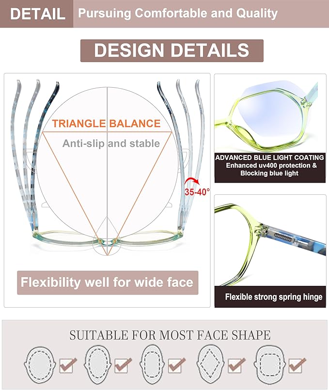 EYEURL Reading Glasses for Women 4-Pack Blue Light Blocking Reading Glasses Vintage Design Diamond-Shaped Frame Spring Hinge Readers Anti Glare Filter Lightweight Eyeglasses,1.5