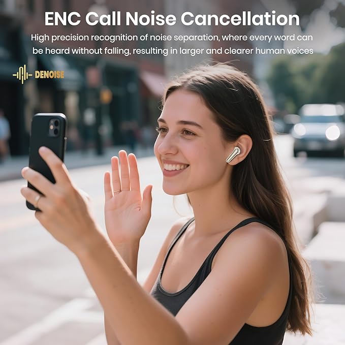 Wireless Earbuds Bluetooth 5.4 Light Weight in Ear Earphones 10mm Drivers with Powerful Bass IPX5 Waterproof Headphones 60H Long Playtime Bluetooth Headphones ANC ENC Noise Cancelling Khaki