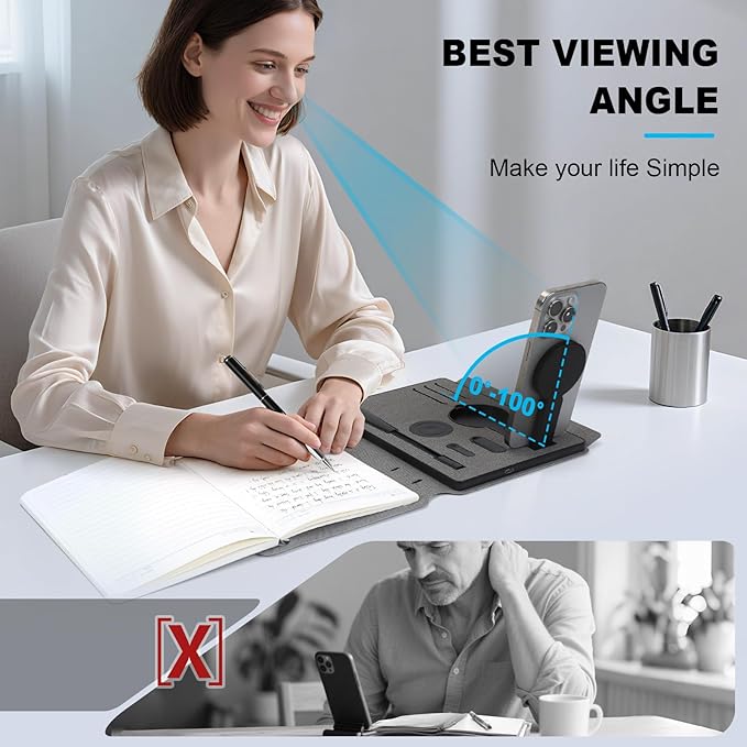 Travelers Notebook with book light,Travel Journal with 10000mAh Power Bank & 2-in-1 Wireless Charger,Hardcover Journal Set with Pen and Gift Box,Notebooks for Work,School,Travel,Business,Gift. ﻿