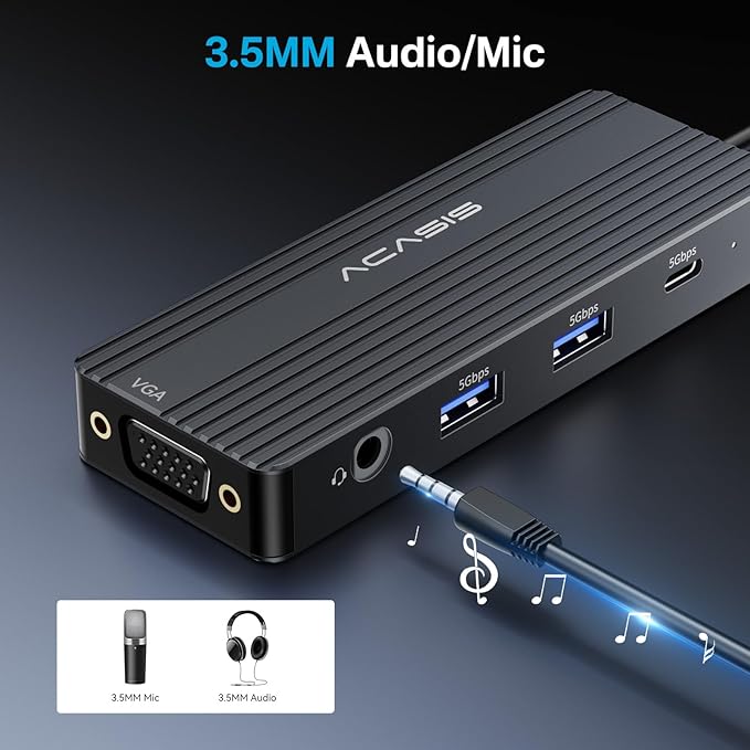 ACASIS USB C Docking Station Dual Monitors,8-in-1 Laptop Docking Station with Dual Monitor 2*HDMI +VGA +3 * 5G USB-A/C+3.5MM Audio+PD100W, Laptop Dock for Dell/HP/Lenovo ThinkPad（Black）