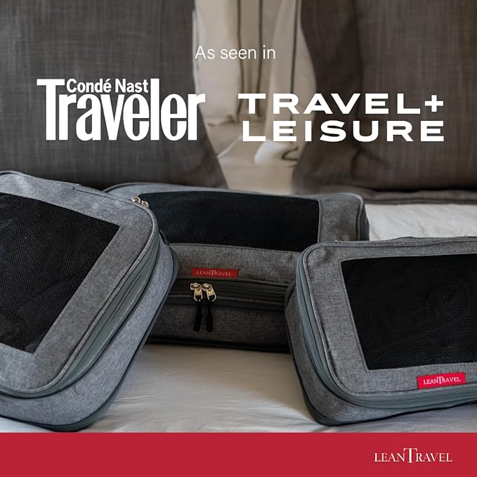 LeanTravel Compression Packing Cubes for Travel Organizers with Double Zipper (3-Pack (2L+1M), Grey)