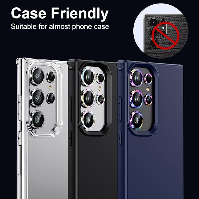WSKEN for Samsung Galaxy S24 Ultra Camera Lens Protector, Ultra Thin Scratch Resistant 9H Tempered Glass with Aluminum Metal Circle Camera Screen Protector Cover Accessories, Colorful