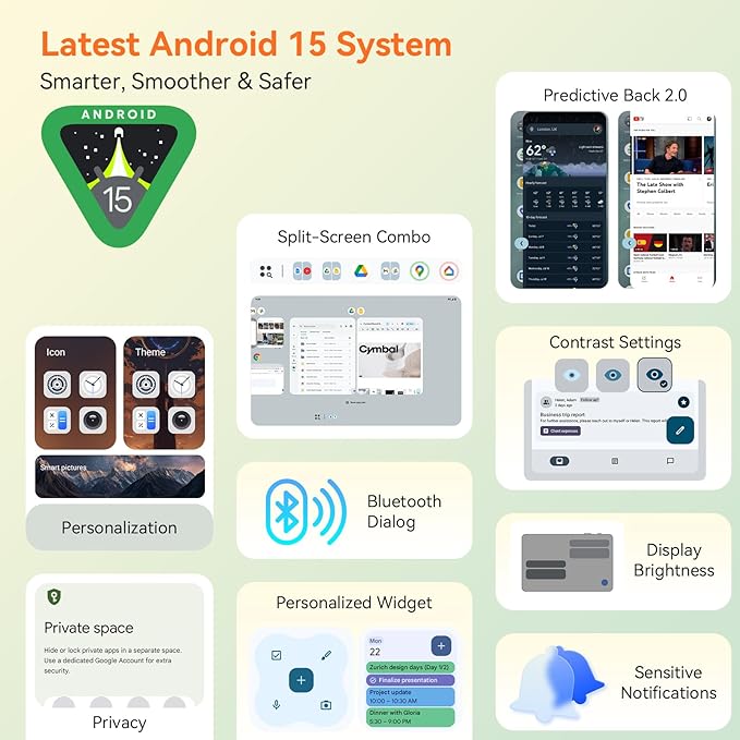 Tablet 10 inch,Android 15 Tablet–Gemini AI,24GB RAM+256GB ROM+2TB,Keyboard & Pen Bundle,Octa-Core, Widevine L1,5G WiFi,Bluetooth 5.0,Smat Lens,5-Year Warranty-Grey