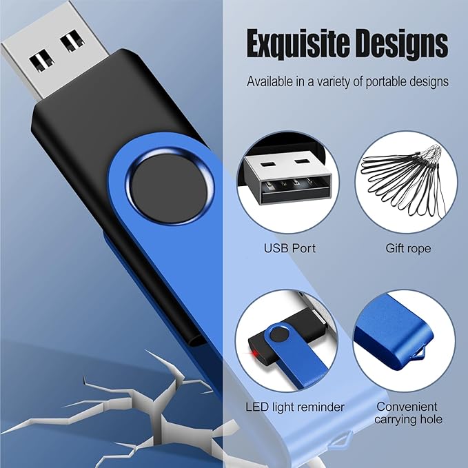 EASTBULL Flash Drive Bulk 2GB USB 20 Pack with Lanyards USB 2.0 Thumb Drive Bulk Memory Stick Swivel Pen Drive for Storage and Backup 2 GB 20 Pack, Blue