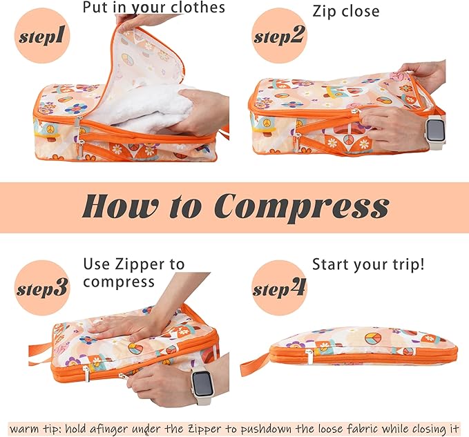 8 Pcs Compression Packing Cubes Travel for Suitcases, Waterproof Luggage Organizer Washable Storage Bags Set for Backpack Travel- Packaging Cubes for Carry-Ons and Storage