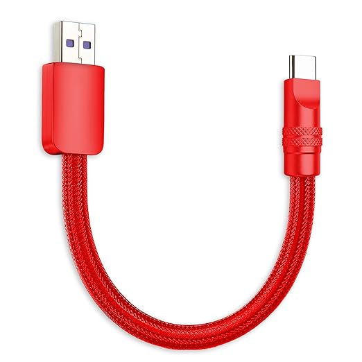 chubbycable Cute Chubby 120W Short USB C Cable Power Bank Fast Charging Cable Nylon Braided Charger Cord Compatible with iPhone 17-15 Series iPad, Red+Red, USB-A to Type-C, 0.32FT