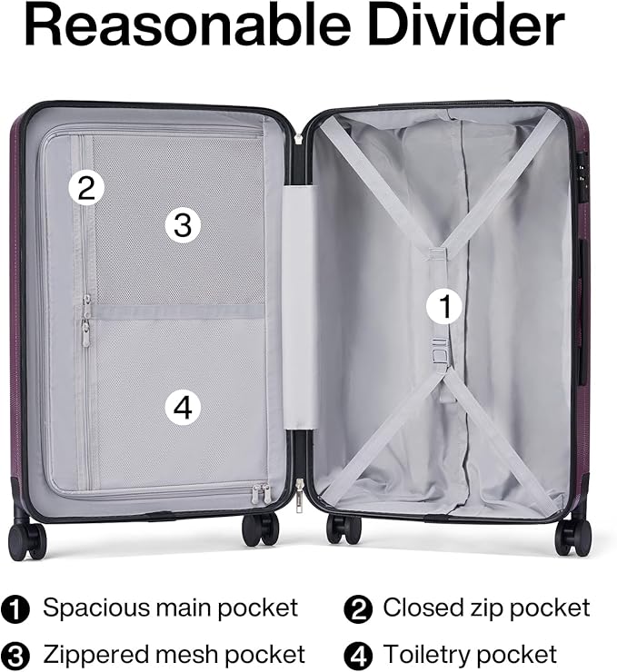 Hanke Luggage Sets 3 piece Carry On Luggage with Wheels PC Hard Shell Suitcases Lightweight Checked Tsa Luggage Extra Large Travel Suitcase Woman Men 20/24/29 Inch （Purple）