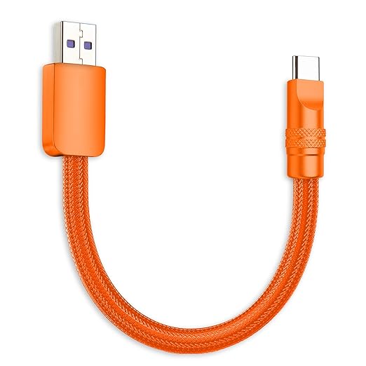 chubbycable Cute Chubby 120W Short USB C Cable Power Bank Fast Charging Cable Nylon Braided Charger Cord Compatible with iPhone 17-15 Series iPad, Orange+Orange, USB-A to Type-C, 0.82FT