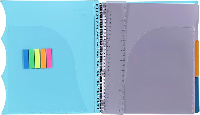 Mintra Office Durable PREMIUM Spiral Notebook, ((Teal, 3 Subject, 8.5in x 11in)), Fabric Covered Coils, No Snags, Removable Adjustable Pocket Dividers, Ruler, Organization, Customizable