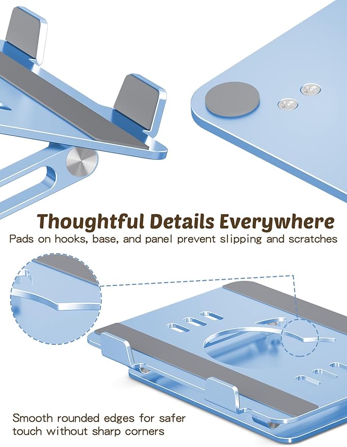 Laptop Stand for Desk – Portable Adjustable Laptop Riser & Holder, Foldable Computer Stand Compatible with MacBook Air Pro, Dell, HP, Lenovo (10"-17.3"), Featuring Cat Panel Design, Sky Blue