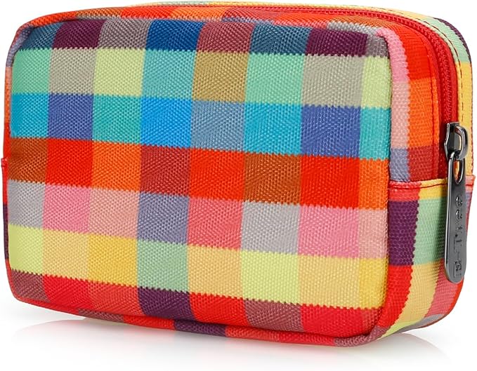 E-Tree Cute Small Makeup Bag, Cosmetic Toiletry Skin Care Make up Little Items Pouch for Purse,Zipper Mini Tech Charger Cable Electronic Organizer Case,Travel Accessories,Checkered Colorful