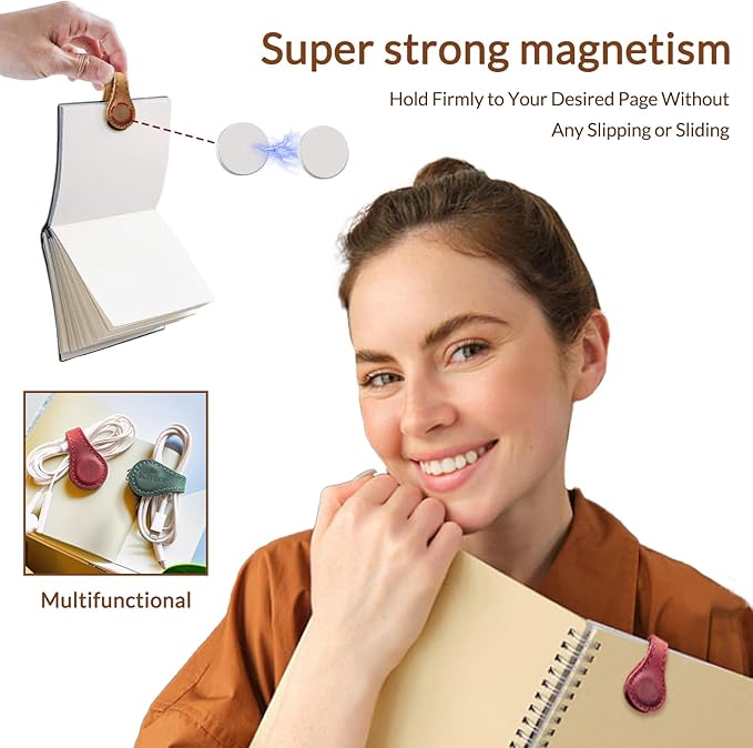 Personalized Leather Magnetic Bookmarks - 26 Letters Name Initial Vintage Engraved Bookmark Book Marker Clips Customized Gifts for Readers Kids Book Lovers Classmate (Brown, K)