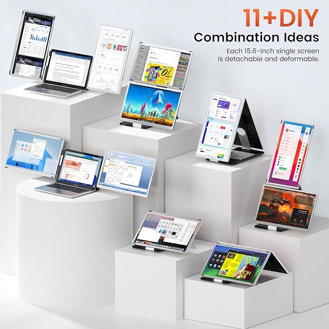 15.6" Laptop Screen Extender, 1080P FHD Laptop Monitor Extender with 120% sRGB, 235°Rotation Detachable Dual Monitor, Plug & Play, Triple Screen Compatible with Windows, Mac, Chrome