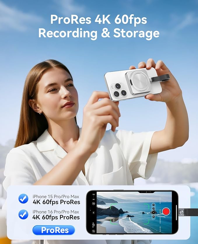 ORICO 1TB Magnetic External SSD with Kickstand, Up to 2000MB/s, 4K ProRes HDR Record and Store, Aluminum Alloy, MagSafe Portable SSD for iPhone 16 Pro Max, Tablet, Computer - CZ20PLUS