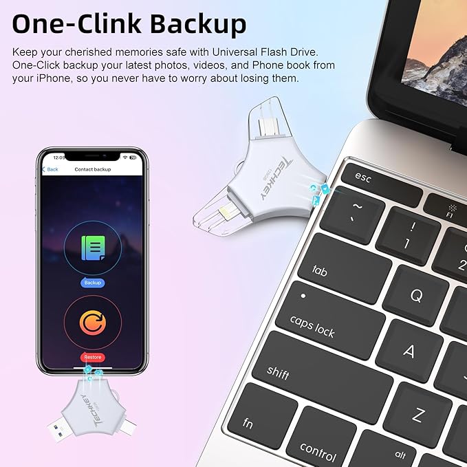 MFi Certified USB 3.0 Flash Drive 128GB for iPhone, 3in1 External Memory Photo Keeper Storage Stick for Picture/Video/Data Saver/Backup, High Speed Thumb/Jump/Hard Drives for iPhone/iPad/Android/PC