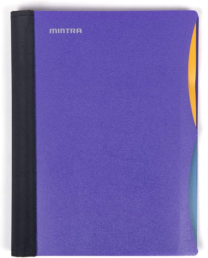 Mintra Office Durable PREMIUM Spiral Notebook, ((Purple, 2 Subject (6in x 9.5in)), Wire, Fabric Covered Coils, No Snags, Removable Adjustable Pocket Dividers, Ruler, Organization, Customizable