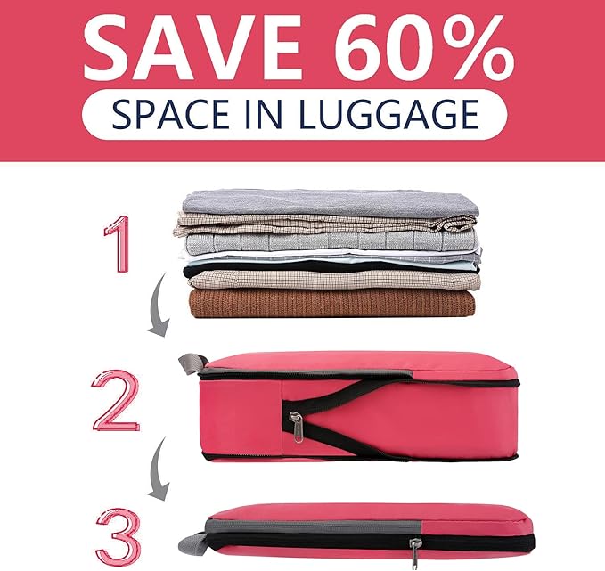 BAGAIL 4 Set/6 Set/8 Set Compression Packing Cubes Travel Accessories Expandable Packing Organizers (Cloth Pattern, 4-Coral)