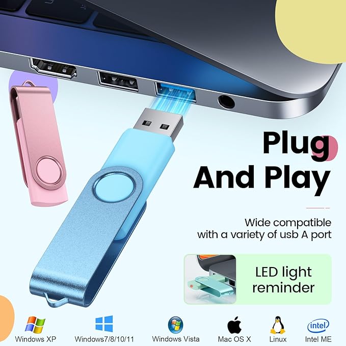 Kepmem 10-Pack 16GB USB 2.0 Flash Drives Bulk Memory Stick Swivel Thumb Drives 16 GB for Universal Data Storage at Home and Office for Storing Photo/Video/Music/File by