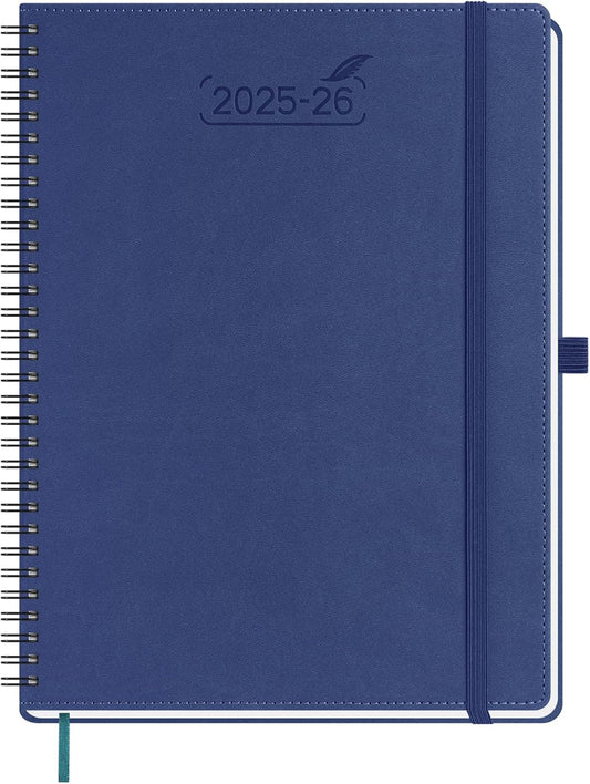 BEZEND Planner 2025-2026 Weekly and Monthly, 8.5" x 11" Academic Calendar (Jul 25-Dec 26) Vertical Daily Appointment with Hourly Timeslot & Monthly Tab, Spiral, PU Leather Softcover - Blueberry
