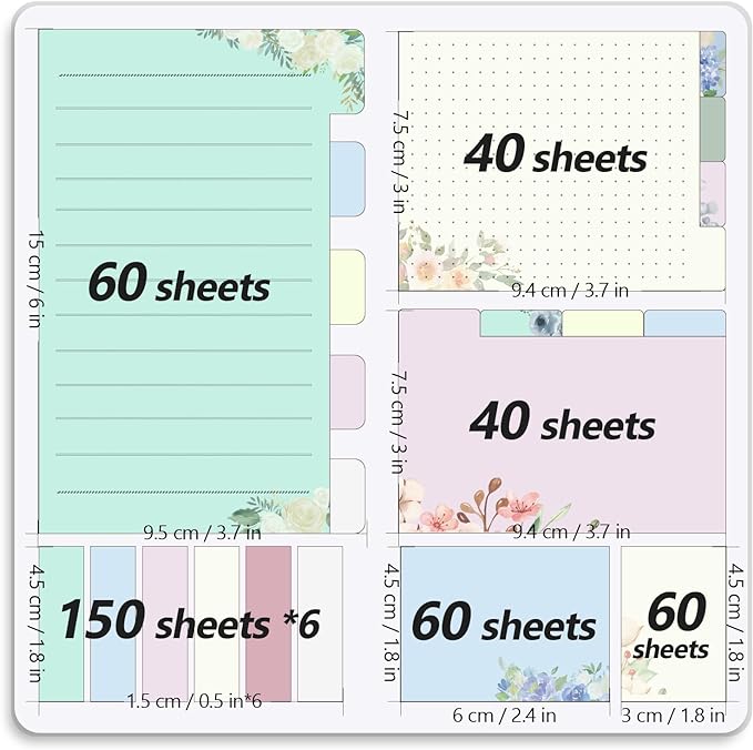 Sticky Notes Set Sticky Notes Tabs Divider Sticky Notes Planner Sticky Notes Sticky Note Dividers Tabs Book Notes Office Supplies Back to School Supplies
