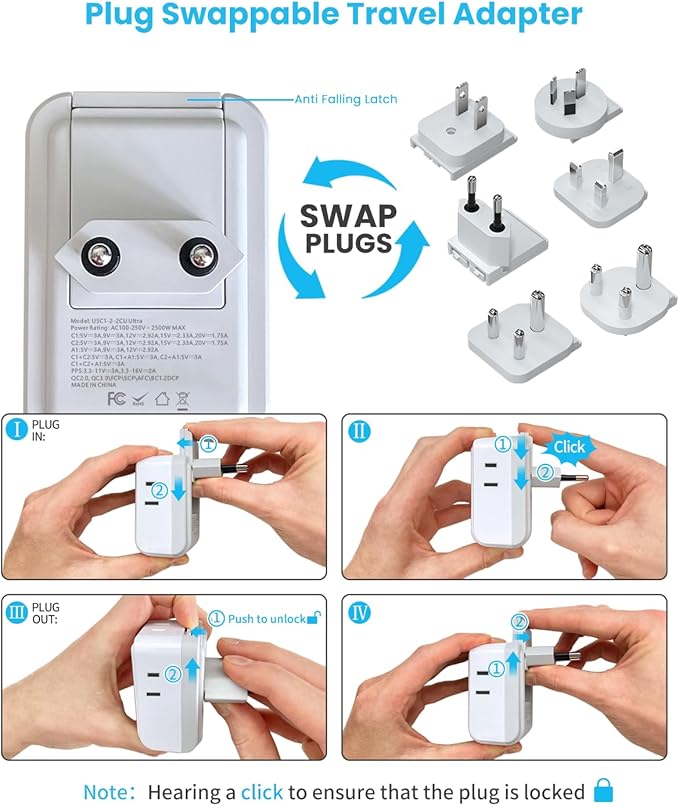 Universal Travel Adapter Kit, VINTAR PD 35W International Power Adapter with 3 USB Ports (2 USB C) and 4 AC Outlets, Type A,C,G,D,I,M Detachable Attachments, Adapter for US/EU/UK/India/AUS/Africa